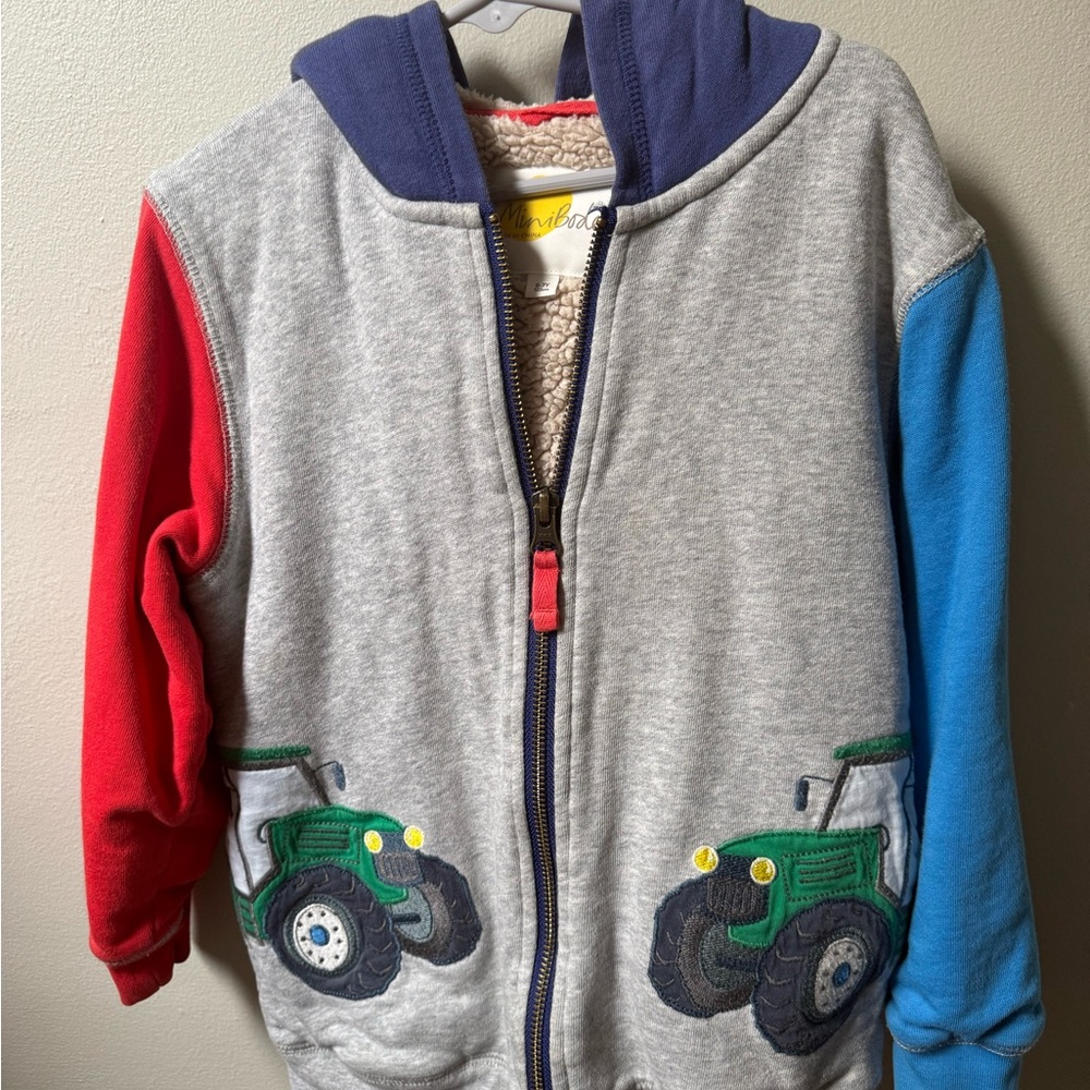 Mini Boden Heather Gray and Navy Hoodie